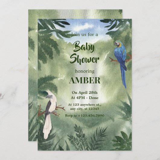 Groene Waterverf Parrot Forest oerwoud baby shower Kaart (Voorkant / Achterkant)