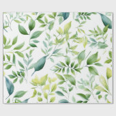 Groene waterverf pastelbladeren patroon cadeaupapier (Vlak)