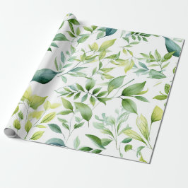 Groene waterverf pastelbladeren patroon cadeaupapier