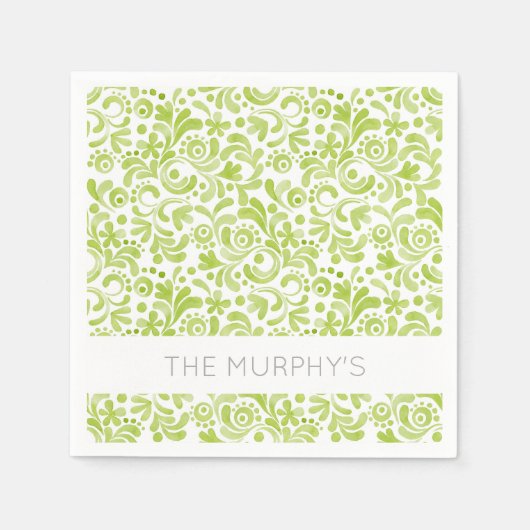 Groene Waterverf Patroon NAAM Mooie Lente Plezier Servet (Voorkant)