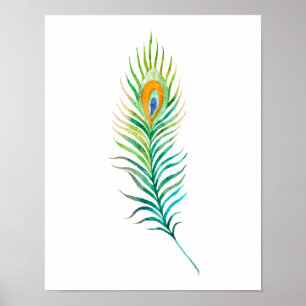 Groene waterverf pauwenveer poster