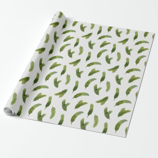 Groene Waterverf Pine Tree Branches Christmas Cadeaupapier (Uitgerold)