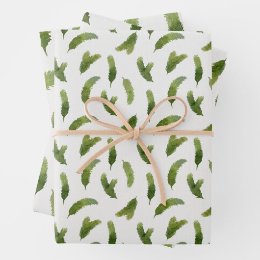 Groene Waterverf Pine Tree Branches Christmas Inpakpapier Vel (In situ)