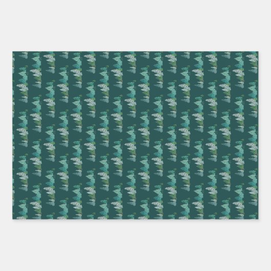Groene Waterverf Pine Tree Line Kerstboom Inpakpapier Vel (Voorkant 2)