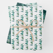 Groene Waterverf Pine Tree Line Kerstboom Inpakpapier Vel (In situ)