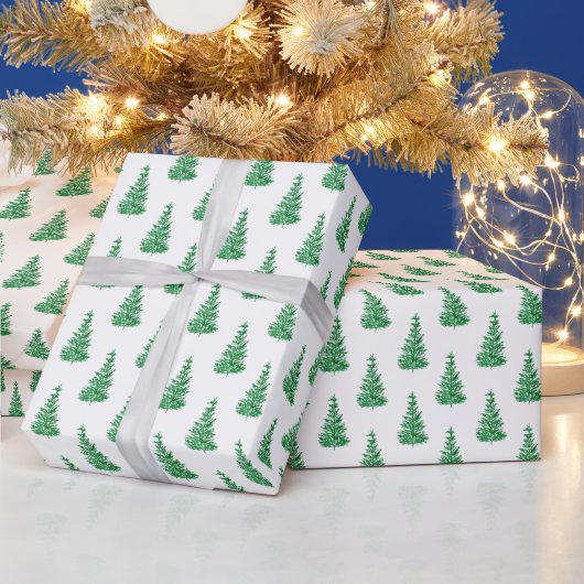 Groene Waterverf Pine Tree Patroon Cadeaupapier (Feestdagen)