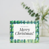 Groene Waterverf Plaid Vrolijk Kerstfeest Feestdagenkaart (Staand voorkant)