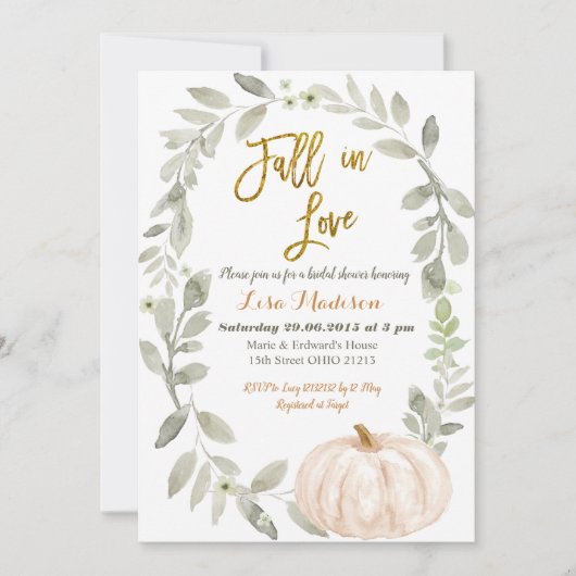 Groene Waterverf Pompoel Bruidsdouche  Kaart (Voorkant)