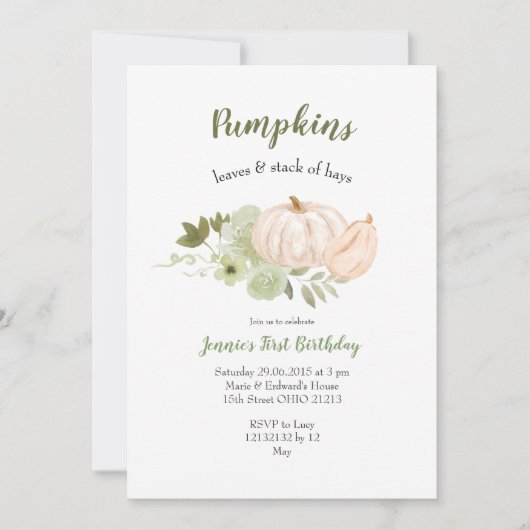Groene Waterverf Pompoen Bladeren Verjaardag Kaart (Voorkant)