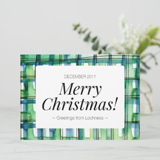 Groene Waterverf Pset Merry-kerstkaart Feestdagenkaart (Staand voorkant)