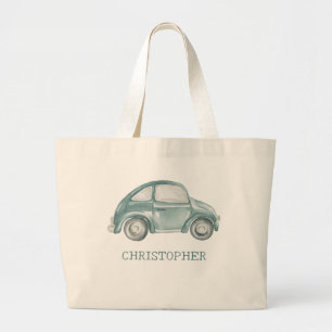 Groene Waterverf Retro Buggy Bug Auto Grote Tote Bag