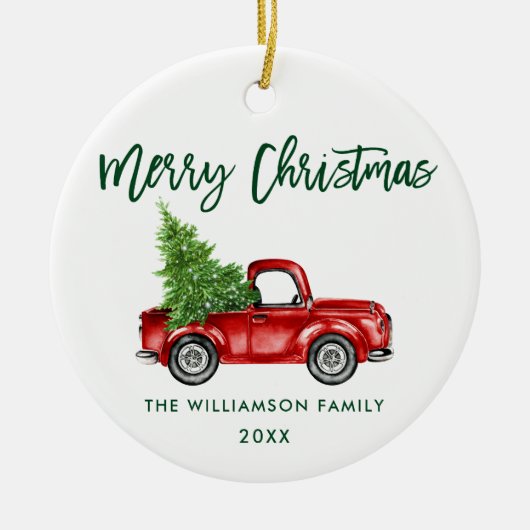 Groene Waterverf  rood voetstuk penseel Keramisch Ornament (Voorkant)