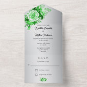 Groene Waterverf Rozen op Silver Wedding All In One Uitnodiging (Binnen)