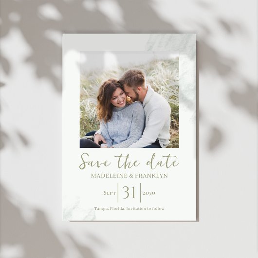 Groene Waterverf Save the Date Fotobruiloft Kaart