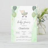 Groene Waterverf Schattige Baby shower Uitnodiging (Staand voorkant)