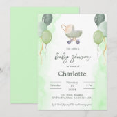 Groene Waterverf Schattige Baby shower Uitnodiging (Voorkant / Achterkant)