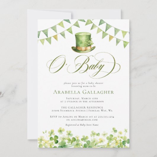 Groene Waterverf Shamrock Baby shower Kaart (Voorkant)