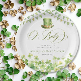 Groene Waterverf Shamrock Baby shower Papieren Bordje