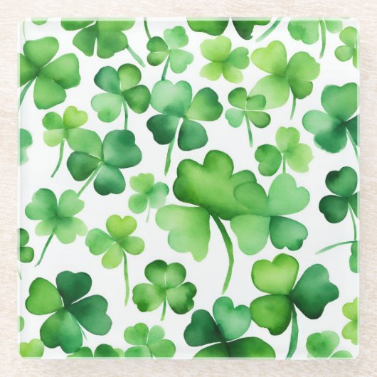 Groene Waterverf Shamrock Glazen Onderzetter (Voorkant)