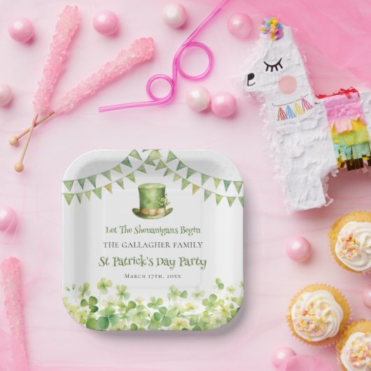 Groene Waterverf Shamrock St Patrick's Day Party Papieren Bordje (Feest)