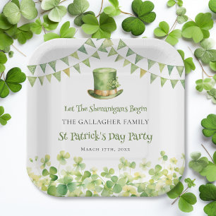 Groene Waterverf Shamrock St Patrick's Day Party Papieren Bordje