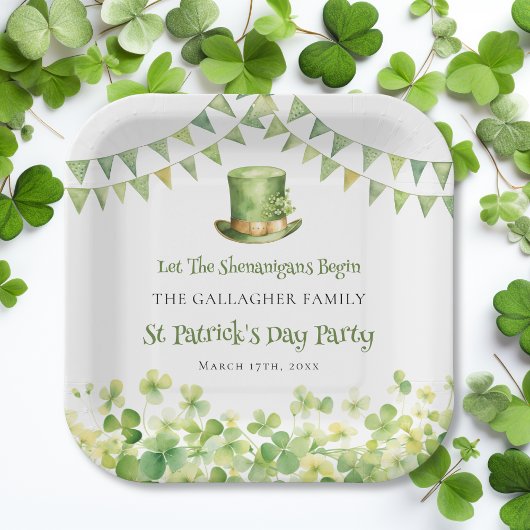 Groene Waterverf Shamrock St Patrick's Day Party Papieren Bordje
