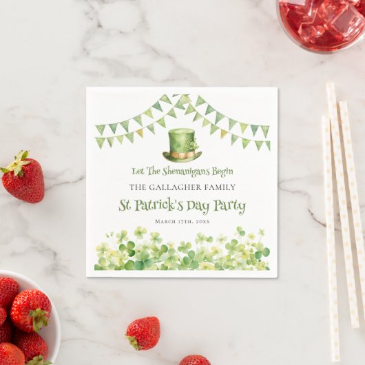 Groene Waterverf Shamrock St Patrick's Day Party Servet (Insitu)