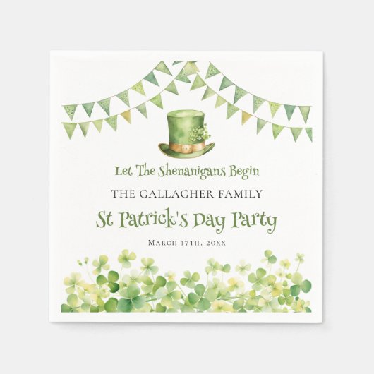 Groene Waterverf Shamrock St Patrick's Day Party Servet (Voorkant)