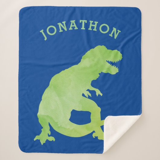Groene Waterverf Silhouette Dinosaur Kinder Blue Sherpa Deken (Voorkant)