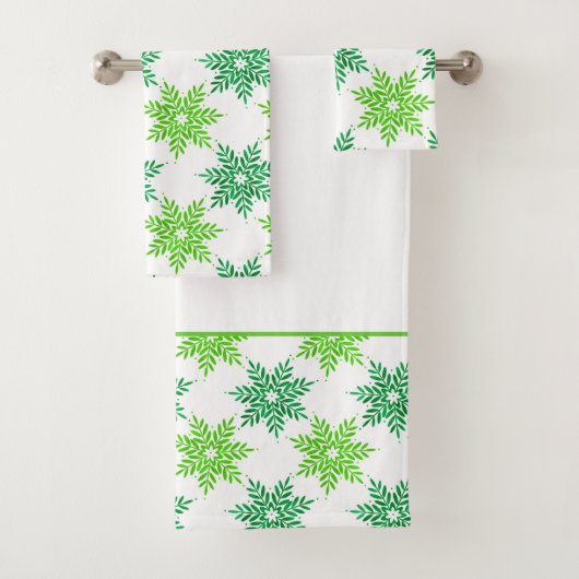 Groene Waterverf Snowflake Patroon Bad Handdoek (Insitu)