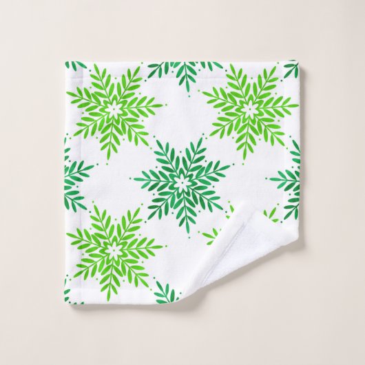 Groene Waterverf Snowflake Patroon Bad Handdoek (Wasdoekje)