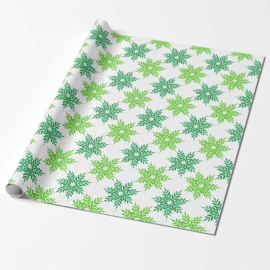 Groene Waterverf Snowflake Patroon Cadeaupapier (Uitgerold)