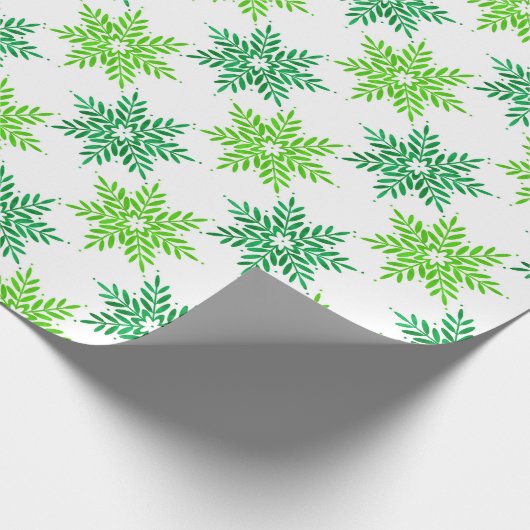 Groene Waterverf Snowflake Patroon Cadeaupapier (Hoek)