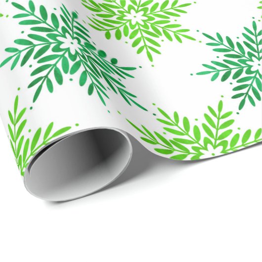 Groene Waterverf Snowflake Patroon Cadeaupapier (Rol Hoek)
