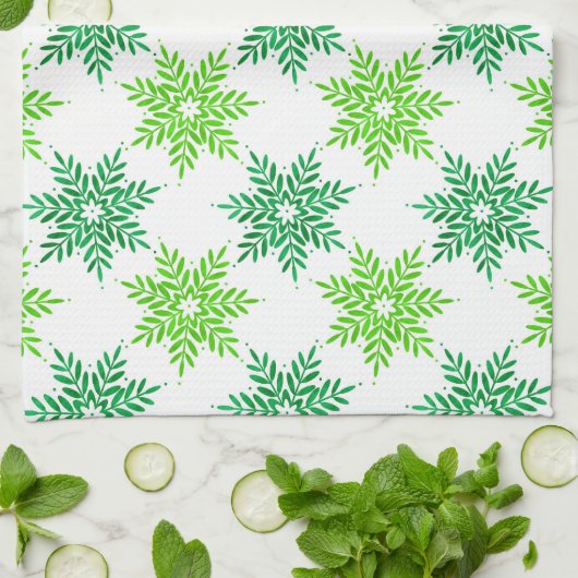 Groene Waterverf Snowflake Patroon Theedoek (Gevouwen)