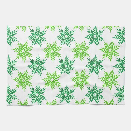 Groene Waterverf Snowflake Patroon Theedoek (Horizontaal)