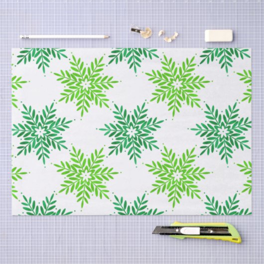 Groene Waterverf Snowflake Patroon Tissuepapier (Craft)