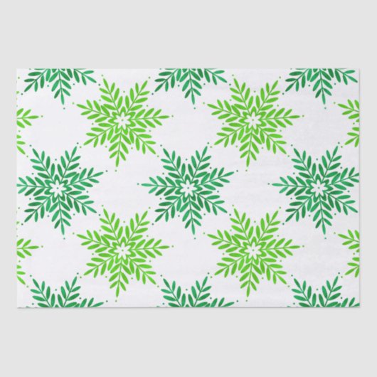 Groene Waterverf Snowflake Patroon Tissuepapier (Voorkant)