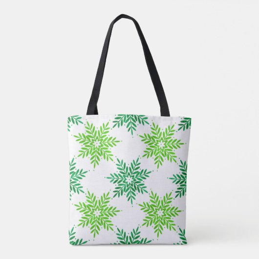 Groene Waterverf Snowflake Patroon Tote Bag (Achterkant)