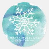 Groene Waterverf Snowflake Ronde Sticker (Voorkant)