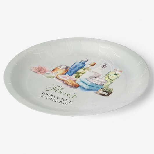 Groene Waterverf Spa en Wellness Bachelorette Papieren Bordje (Gekanteld)