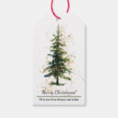 Groene Waterverf Spruce Merry Christmas White Cadeaulabel (Voorkant)