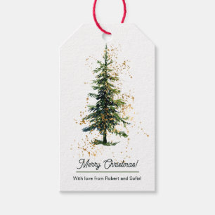 Groene Waterverf Spruce Merry Christmas White Cadeaulabel