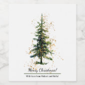 Groene Waterverf Spruce Merry Christmas White Wijn Etiket (Enkel label)