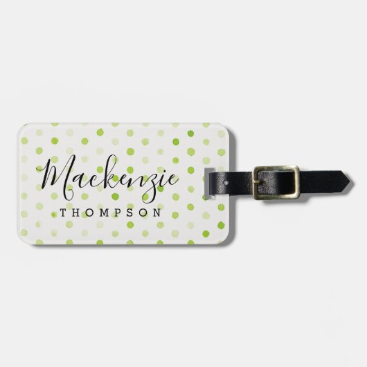 Groene Waterverf Stippen Monogram Bagagelabel (Voorkant horizontaal)