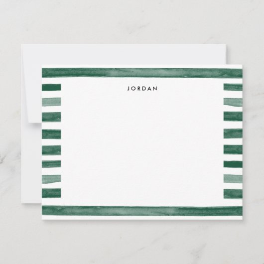 Groene Waterverf Stripe Bedankt Opmerking Kaart (Voorkant)