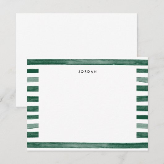 Groene Waterverf Stripe Bedankt Opmerking Kaart (Voorkant / Achterkant)
