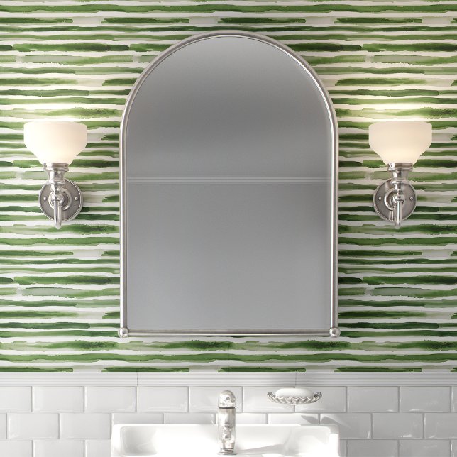 Groene Waterverf Stripe Modern Behang (Creator heeft geüpload)