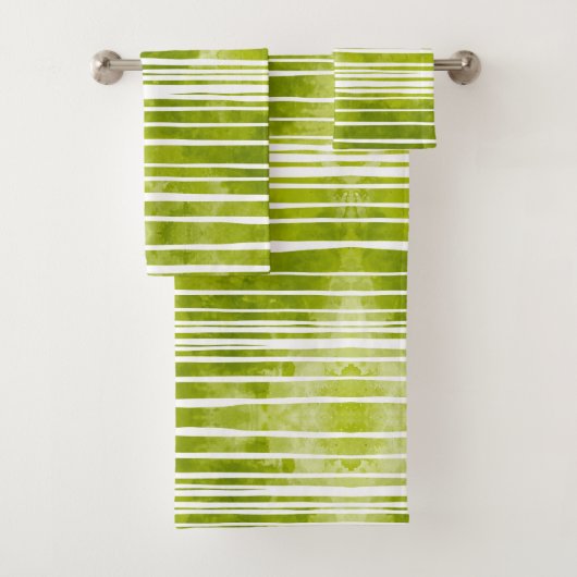Groene Waterverf Striped Modern Bad Handdoek (Insitu)