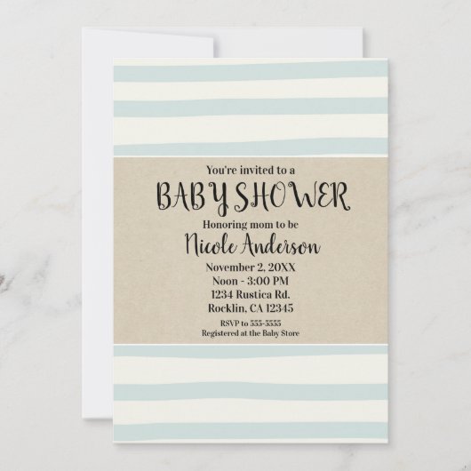 Groene Waterverf Stripes Baby shower Modern Kraft Kaart (Voorkant)